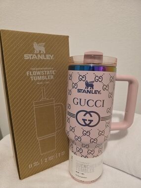 Stanley Pink Iridescent Engraved Logo FlowState Quencher Tumbler 40 Oz